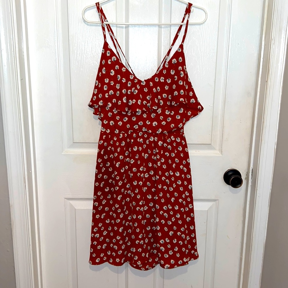 Xhilaration Red and White Floral Mini Dress